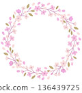 A wreath frame that evokes the arrival of spring, with soft, fluttering cherry blossom petals creating a delicate circle. 136439725