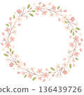 A wreath frame that evokes the arrival of spring, with soft, fluttering cherry blossom petals creating a delicate circle. 136439726