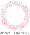 A wreath frame that evokes the arrival of spring, with soft, fluttering cherry blossom petals creating a delicate circle. 136439727