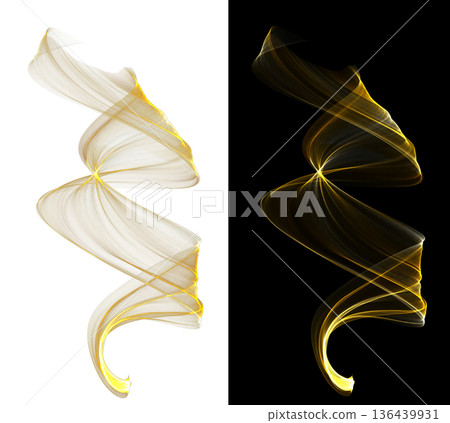 Glowing twisted transparent ribbon on white and black backgrounds with luminous lines and smooth curves for elegant compositions 136439931