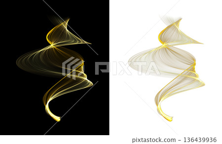 Glowing twisted transparent ribbon on white and black backgrounds with luminous lines and smooth curves for elegant compositions 136439936