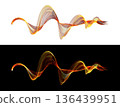 Colorful fire light waveforms on white and black backgrounds with smooth curves and transparency for dynamic compositions. 136439951