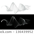 Abstract wave lines steam or smoke on white and black backgrounds with smooth curves and translucent texture for elegant compositions. 136439952