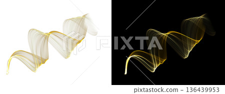 Glowing twisted transparent ribbon on white and black backgrounds with luminous lines and smooth curves for elegant compositions Glowing twisted transparent ribbon on white and black backgrounds with luminous lines and smooth curves for elegant compositions 136439953