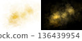 Golden transparent cloud on white and black backgrounds with soft diffusion and glowing texture for elegant compositions 136439954