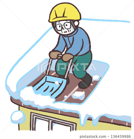 圖：一位老人正在清理屋頂上的積雪 136439986