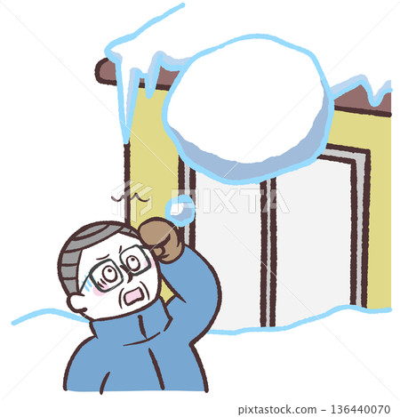 Illustration of a senior man surprised by falling snow 136440070