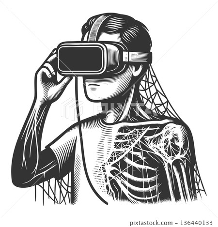 Man Dissolving into Virtual Reality Concept Art Man Dissolving into Virtual Reality Concept Art 136440133