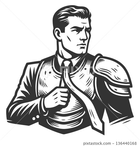 Businessman in armor strength and resilience 136440168