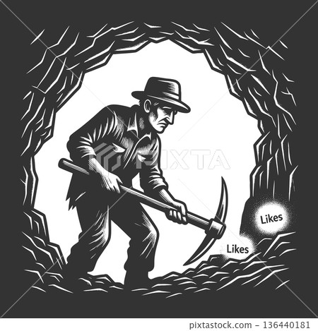Man mining social media likes vector illustration Man mining social media likes vector illustration 136440181