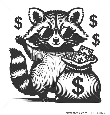 Cool raccoon with money bag vector illustration 136440220