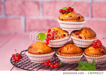 Homemade fresh baked delicious red currant muffins 136440227