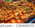 Stall selling variety of delicious snacks at market in Barcelona, Splain 136440259