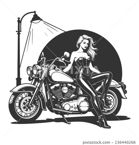 Stylish woman posing on motorcycle vector 136440266
