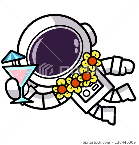 Cute Astronaut on Tropical Vacation with Coconut water, Summer Cosmic Vacation  136440309
