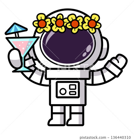 Cute Astronaut on Tropical Vacation with Coconut water, Summer Cosmic Vacation  136440310