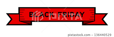 Ribbon label banner with word black friday in red color on white background 136440529
