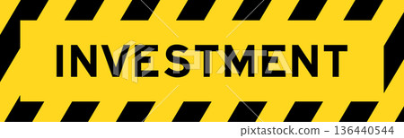 Yellow and black color with line striped label banner with word investment 136440544