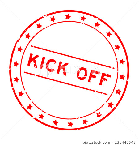Grunge red kick off word round rubber seal stamp on white background 136440545