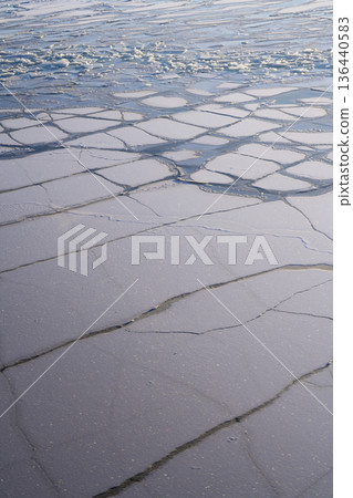 Ice Fragments Shimmer. Chilly Sea Ice Breaks Into Mosaic Structures 136440583