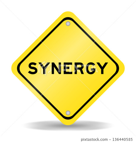 Yellow color transportation sign with word synergy on white background Yellow color transportation sign with word synergy on white background 136440585