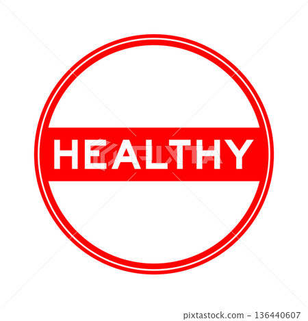 Red color round seal sticker in word healthy on white background Red color round seal sticker in word healthy on white background 136440607