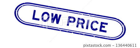 Grunge blue low price word rubber seal stamp on white background 136440611