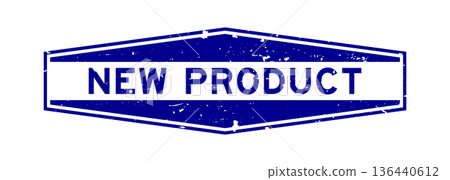 Grunge blue new product word hexagon rubber seal stamp on white background Grunge blue new product word hexagon rubber seal stamp on white background 136440612