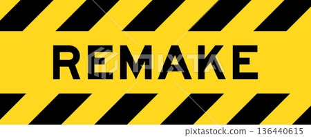 Yellow and black color with line striped label banner with word remake 136440615