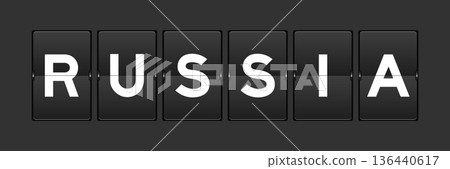Black color analog flip board with word russia on gray background 136440617