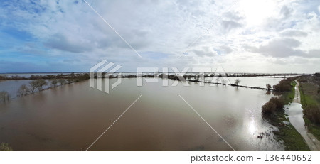 The impact of floods in Portugal in 2026, when rivers overflow and inundate agricultural fields 136440652
