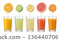 Glasses of fruit citrus juice. Agriculture and healthy food concept. World Vegan Day 136440706