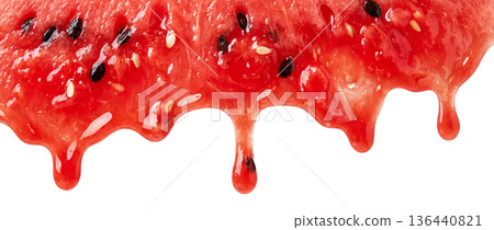 Watermelon juice with seeds dripping on a white background Watermelon juice with seeds dripping on a white background 136440821