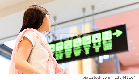 一位女士正在看機場指示牌。照片由關西國際機場（KIX）提供。 136441164