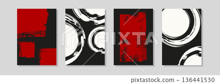 Abstract red, black and white brush poster set Abstract red, black and white brush poster set 136441530
