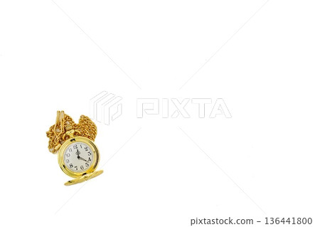 Golden Pocket Watch White Background Golden Pocket Watch White Background 136441800