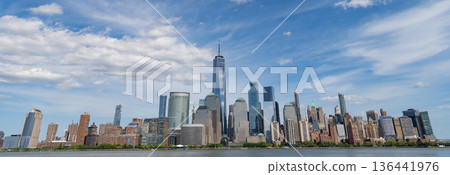 A view of the New York financial district fom Paulus Hook Pier in Jersey City, New Jersey. New York, United States. Manhattan New York NY NYC Skyline. Lower Manhattan and One World Trade Center in New A view of the New York financial district fom Paulus Hook Pier in Jersey City, New Jersey. New York, United States. Manhattan New York NY NYC Skyline. Lower Manhattan and One World Trade Center in New 136441976