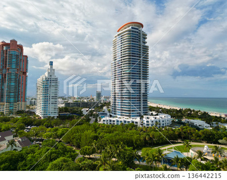 City downtown skyline. Skyline of Miami. Miami south beach aerial view. City skyscraper architecture and marina. Cityscape skyline of Miami, Florida. Architecture of city. City panorama City downtown skyline. Skyline of Miami. Miami south beach aerial view. City skyscraper architecture and marina. Cityscape skyline of Miami, Florida. Architecture of city. City panorama 136442215