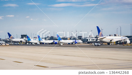 Washington, D.C., USA - June 30, 2024: United airline plane departure in airport. Airport terminal. Plane arrival of United airline. Departure and arrival at airport. Airplane terminal for airline Washington, D.C., USA - June 30, 2024: United airline plane departure in airport. Airport terminal. Plane arrival of United airline. Departure and arrival at airport. Airplane terminal for airline 136442268