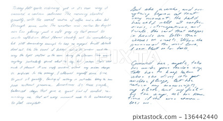 Hand written vintage essay paper messy antique cursive script filled with nonsense scribbles totally illegible and unreadable ink handwriting decorative old fashioned manuscript page texture Hand written vintage essay paper messy antique cursive script filled with nonsense scribbles totally illegible and unreadable ink handwriting decorative old fashioned manuscript page texture 136442440
