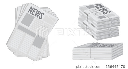 Pile of newspapers on white background. Stack of newspapers. Paper waste 136442478