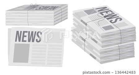 Pile of newspapers on white background. Stack of newspapers. Paper waste Pile of newspapers on white background. Stack of newspapers. Paper waste 136442483