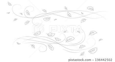 Doodle autumn leaves flying in the wind. Falling season outline backdrop, air flow leaves wave linear pattern or wind blowing doodle vector print. Autumn windy weather hand drawn monochrome background Doodle autumn leaves flying in the wind. Falling season outline backdrop, air flow leaves wave linear pattern or wind blowing doodle vector print. Autumn windy weather hand drawn monochrome background 136442502