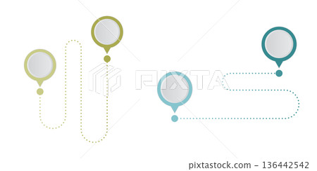 Map pointers icon set. Location icons or geolocations. Vector design element set. Pointer icon pin on the map with space for text. Pin text tag. 136442542