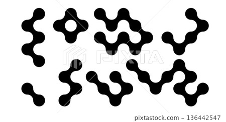 Meta balls collection. Connected morph dots. Liquid blobs fluid set. Rounded design elements for logo, icon, tag, emblem, poster. Meta balls collection. Connected morph dots. Liquid blobs fluid set. Rounded design elements for logo, icon, tag, emblem, poster. 136442547