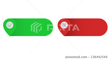 Map pointers icon set. Location icons or geolocations. Vector design element set. Pointer icon pin on the map with space for text. Pin text tag. 136442548