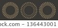 Linear boho straw design sun. Simple bohemian frames, gipsy style outline vector sunbeam, mystic magic esoteric spiritual round icons. 136443001