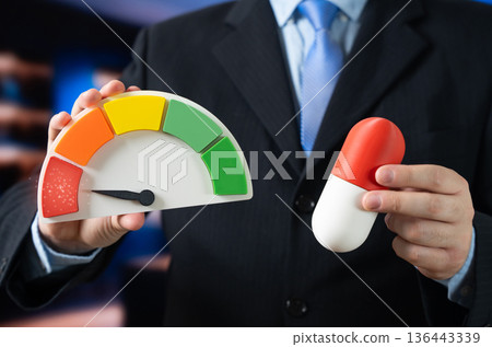 Medication capsule and potency scale. Drug tests showed low efficacy and significant side effects. Incompatibility with the drug. Careful trials guide safer treatment choices. Medication capsule and potency scale. Drug tests showed low efficacy and significant side effects. Incompatibility with the drug. Careful trials guide safer treatment choices. 136443339