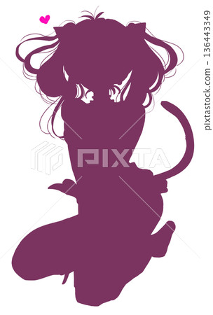 長著貓耳和尾巴的惡魔女人輪廓 136443349