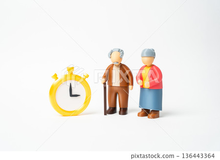 Elderly people and the stopwatch. The concept of age and lifespan. Human lifespan. Longevity planning shapes healthcare and retirement decisions for aging populations. Elderly people and the stopwatch. The concept of age and lifespan. Human lifespan. Longevity planning shapes healthcare and retirement decisions for aging populations. 136443364